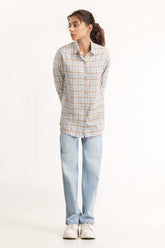 Cream Checkered Button Down Shirt 224-217-010